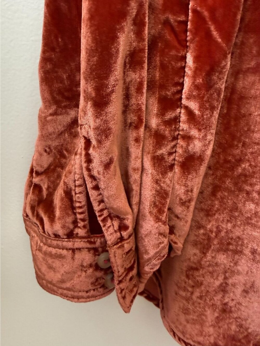 Women's Velvet Button Shirt ~ Anthropologie ~ Pilcro ~ Pumpkin Color ~ Size M - Picture 5 of 8